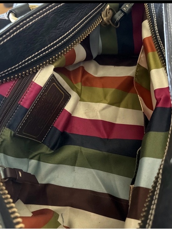 Coach Handbags - Coach Black Satchel with Multicolor Striped Lining